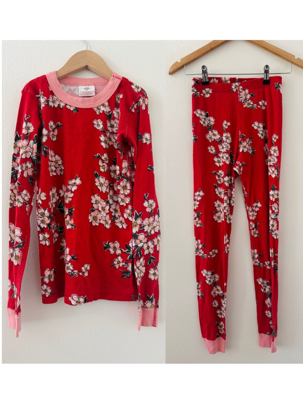 Hanna Andersson Red Pink Cherry Blossom Floral Long John Pajamas